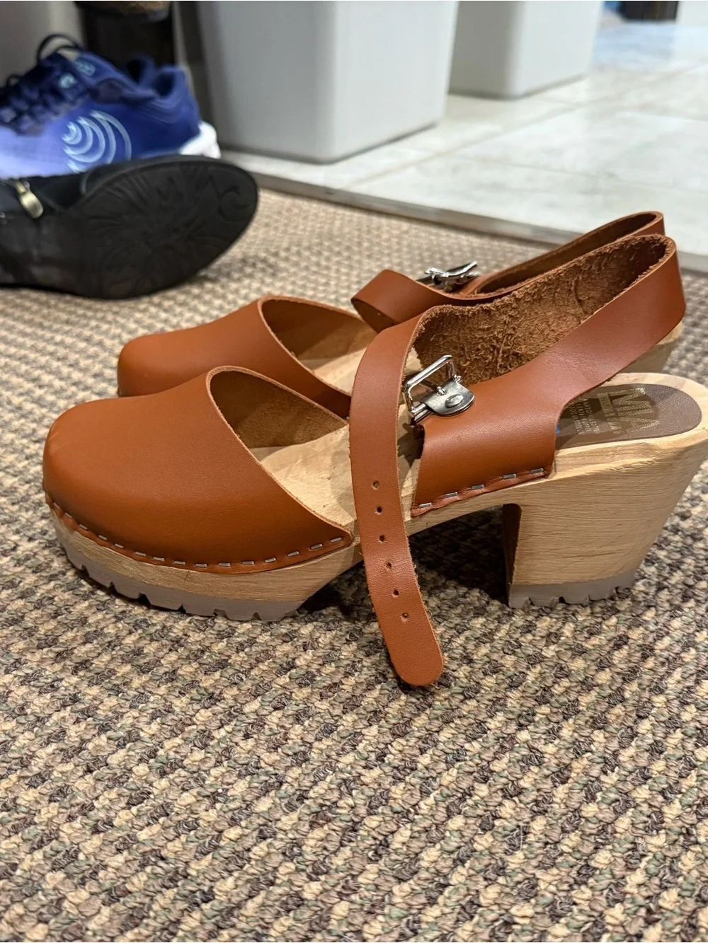 MIA Kids Tan Leather Slingback Clogs with Buckle